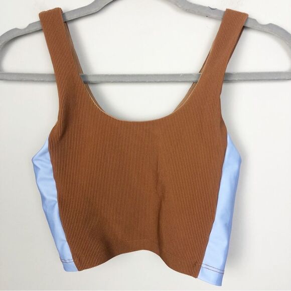 BEACH RIOT SPORT | Tessa Ribbed Crop Top Brown & Indigo Stripe Women’s Size S - Picture 4 of 10